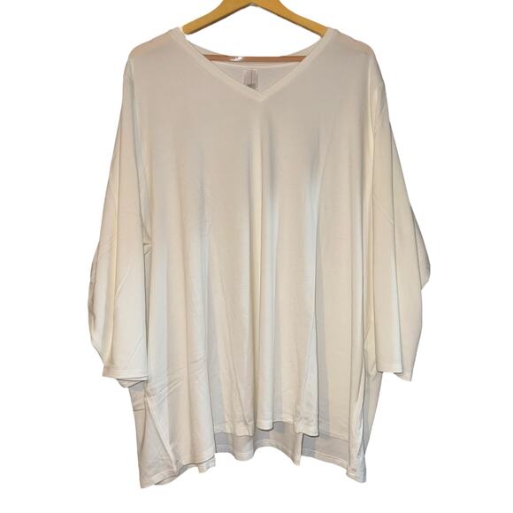 New Wynne Layers 3/4 Sleeve V Neck Top White Womens 3X Lightweight Flowy Relaxed - Picture 1 of 10